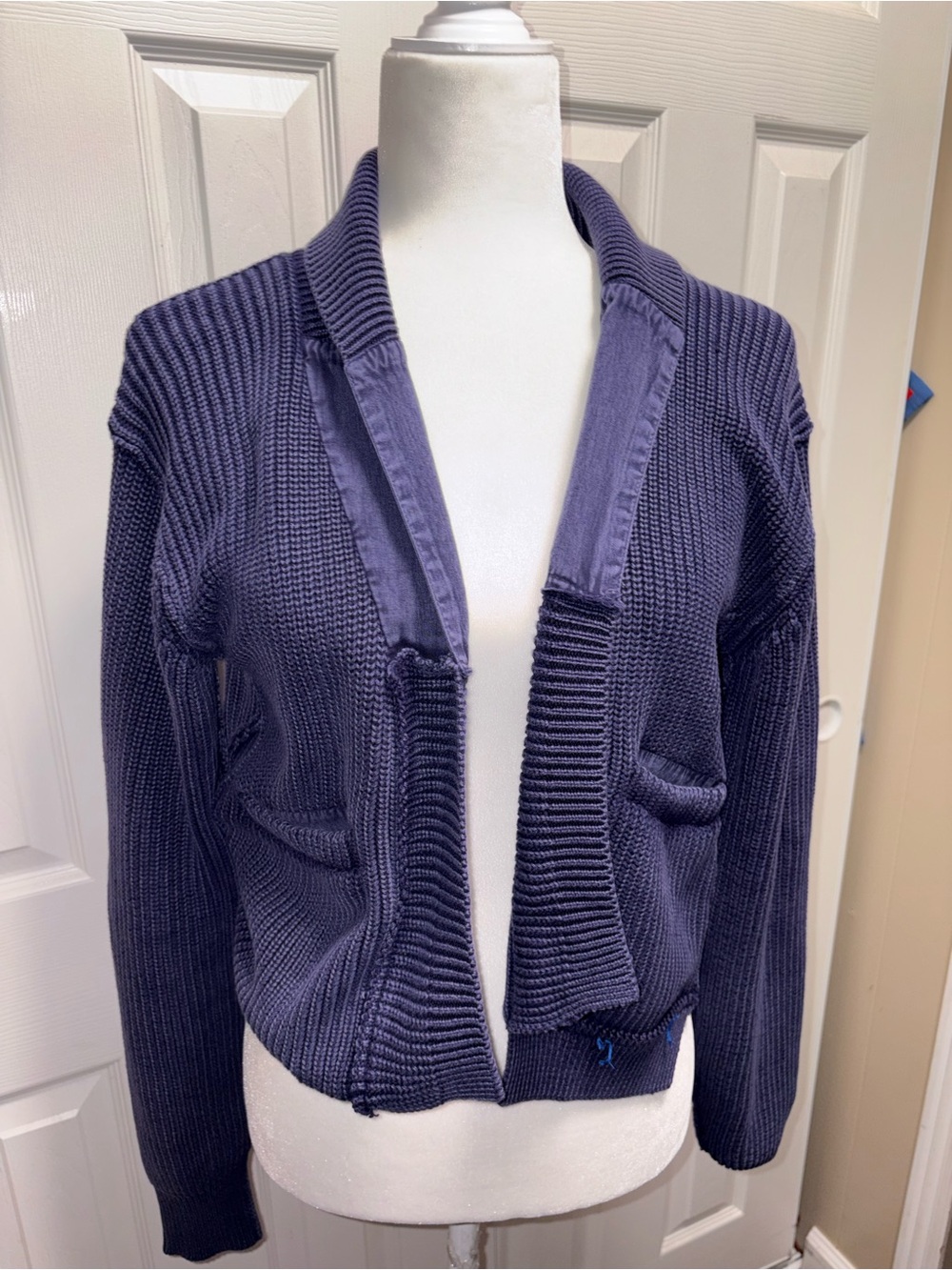 We The Free Navy Purple Open-Front Knit Cardigan